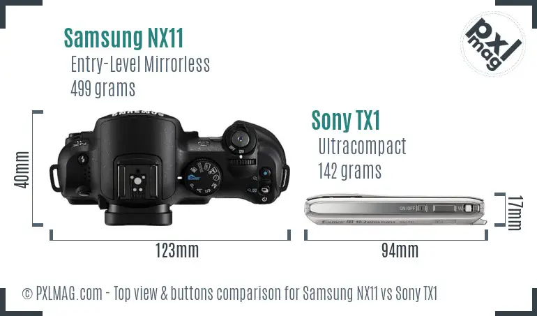 Samsung NX11 vs Sony TX1 top view buttons comparison