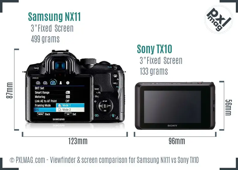 Samsung NX11 vs Sony TX10 Screen and Viewfinder comparison