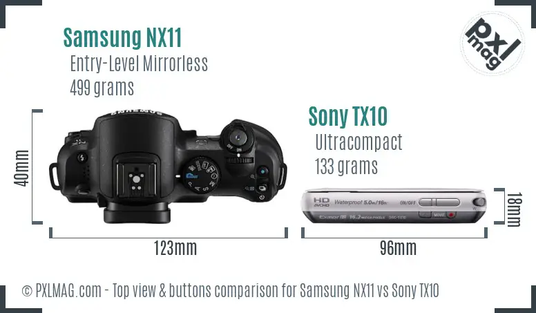 Samsung NX11 vs Sony TX10 top view buttons comparison