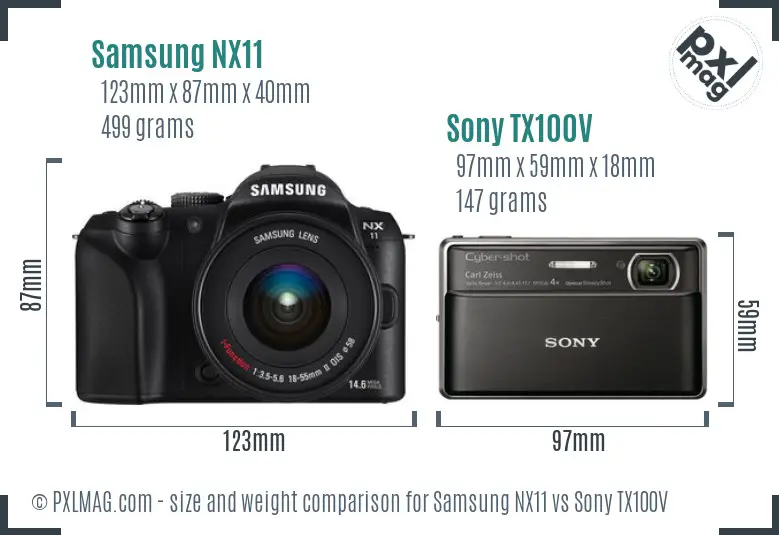 Samsung NX11 vs Sony TX100V size comparison