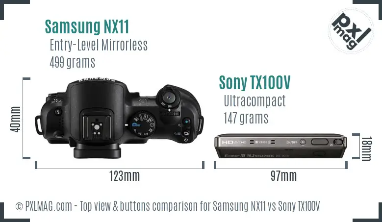 Samsung NX11 vs Sony TX100V top view buttons comparison
