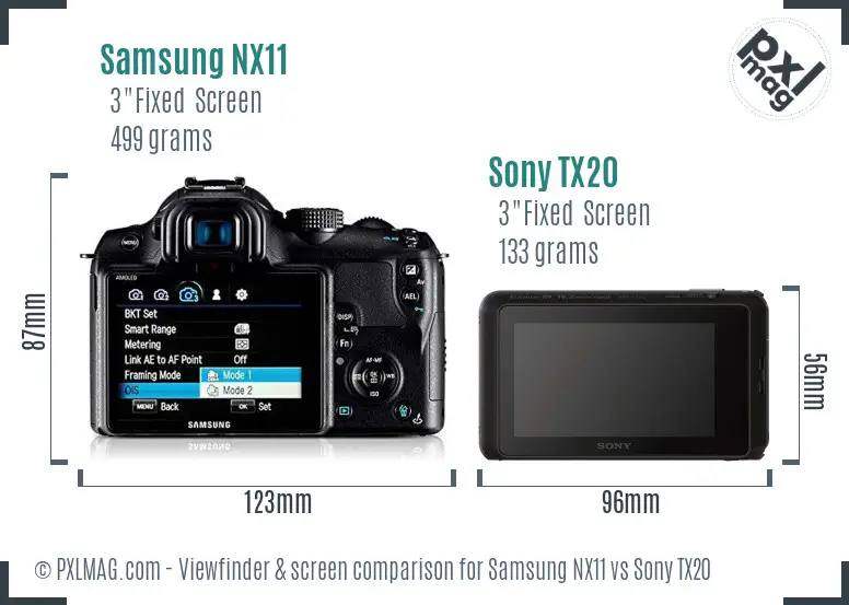 Samsung NX11 vs Sony TX20 Screen and Viewfinder comparison
