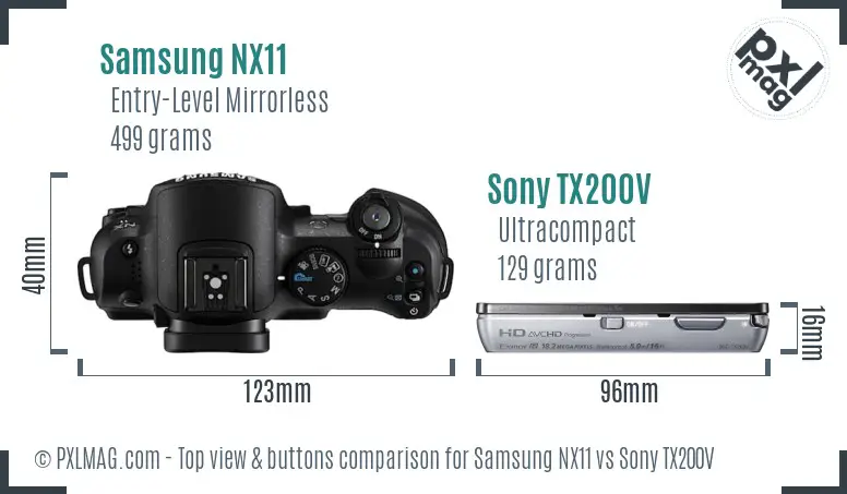 Samsung NX11 vs Sony TX200V top view buttons comparison