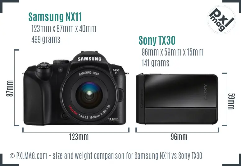 Samsung NX11 vs Sony TX30 size comparison
