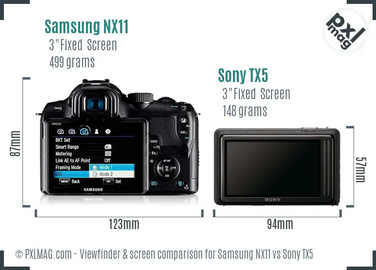 Samsung NX11 vs Sony TX5 Screen and Viewfinder comparison