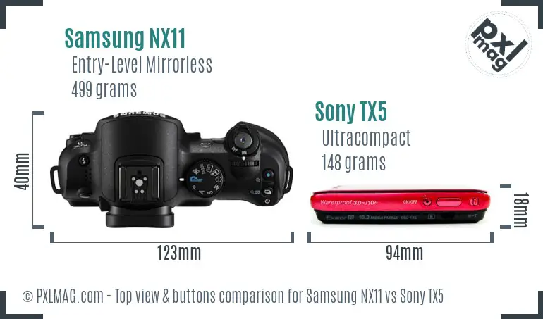 Samsung NX11 vs Sony TX5 top view buttons comparison