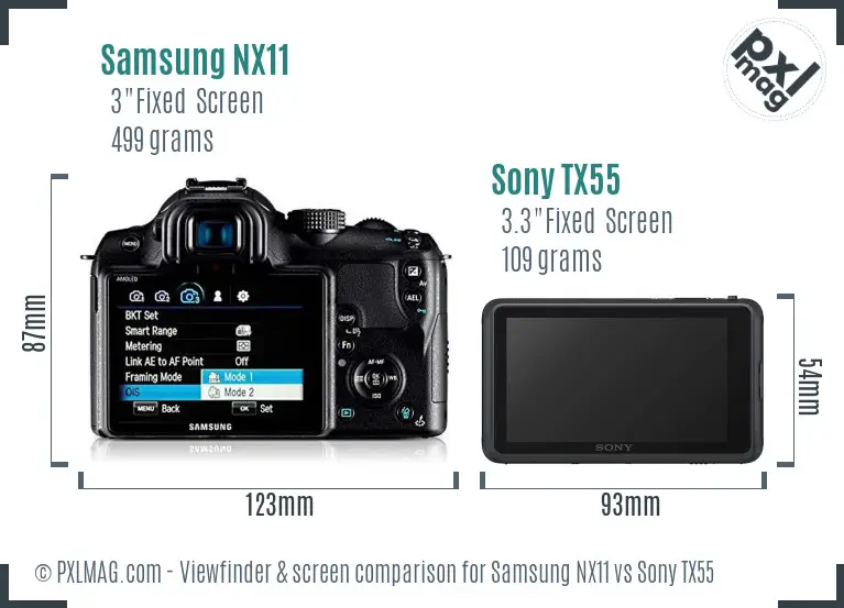 Samsung NX11 vs Sony TX55 Screen and Viewfinder comparison