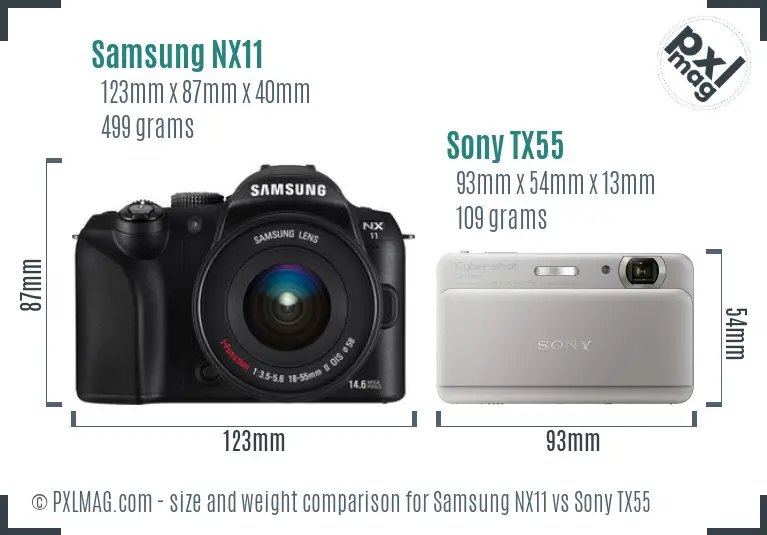 Samsung NX11 vs Sony TX55 size comparison