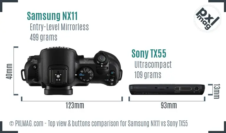 Samsung NX11 vs Sony TX55 top view buttons comparison