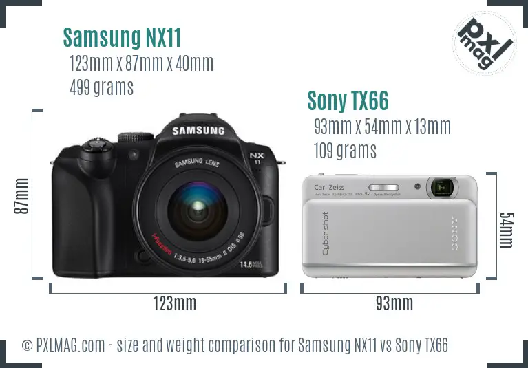 Samsung NX11 vs Sony TX66 size comparison