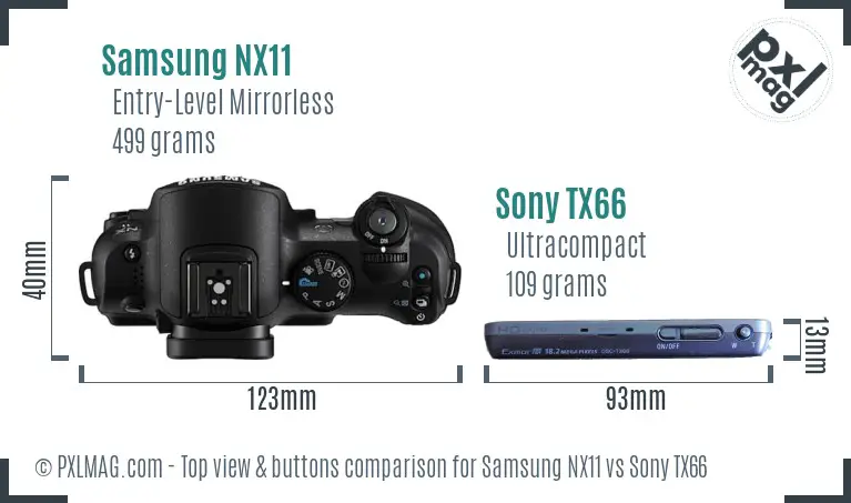 Samsung NX11 vs Sony TX66 top view buttons comparison
