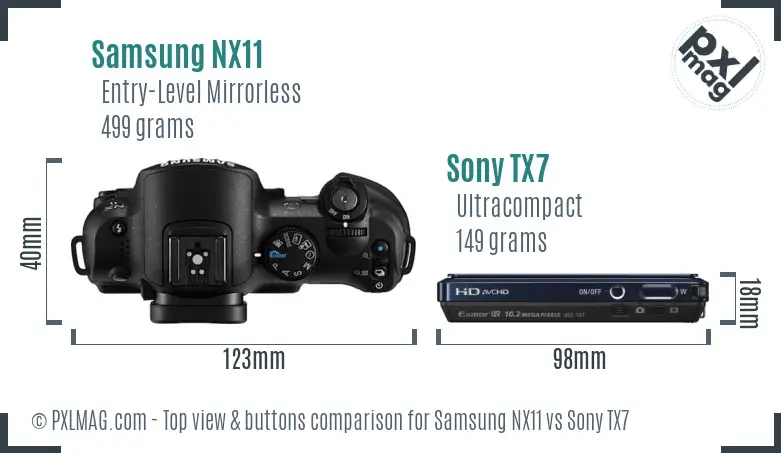 Samsung NX11 vs Sony TX7 top view buttons comparison