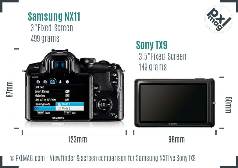 Samsung NX11 vs Sony TX9 Screen and Viewfinder comparison