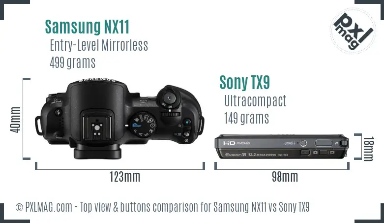 Samsung NX11 vs Sony TX9 top view buttons comparison