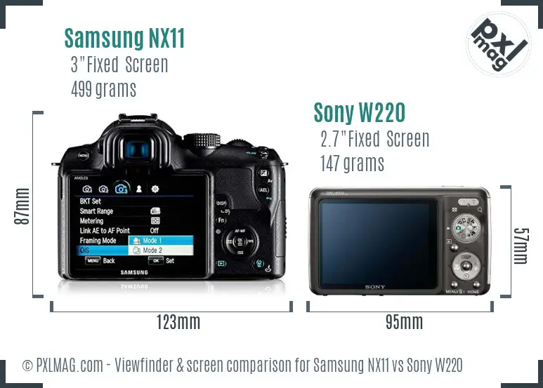 Samsung NX11 vs Sony W220 Screen and Viewfinder comparison