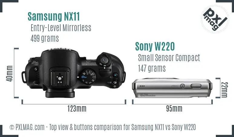Samsung NX11 vs Sony W220 top view buttons comparison