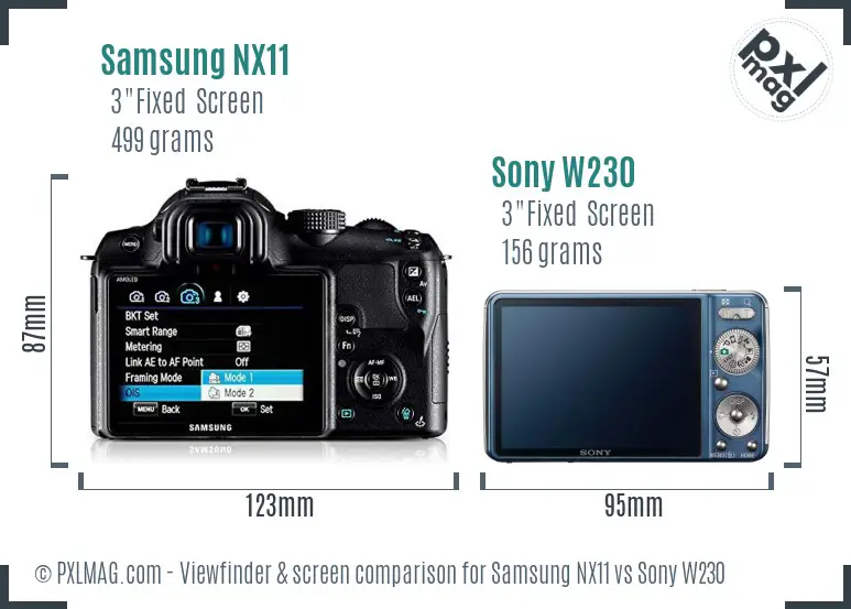 Samsung NX11 vs Sony W230 Screen and Viewfinder comparison