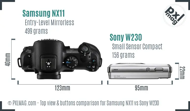Samsung NX11 vs Sony W230 top view buttons comparison