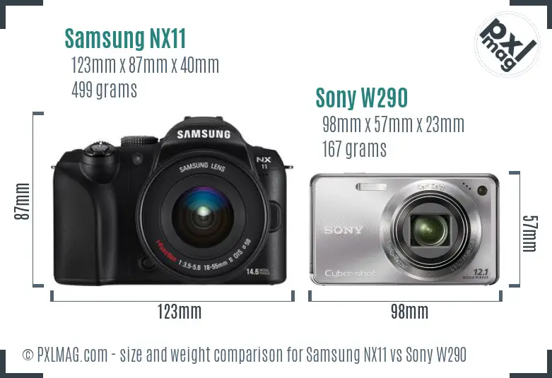 Samsung NX11 vs Sony W290 size comparison