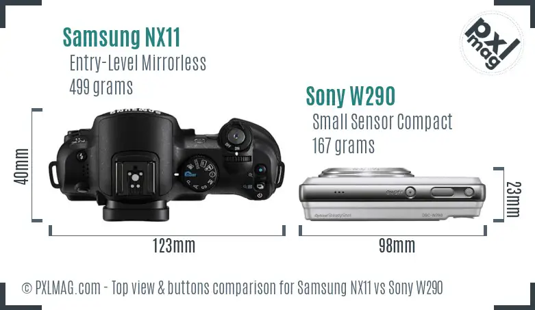 Samsung NX11 vs Sony W290 top view buttons comparison