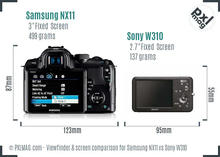 Samsung NX11 vs Sony W310 Screen and Viewfinder comparison