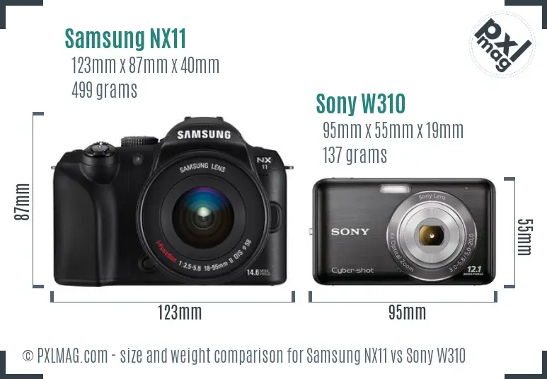 Samsung NX11 vs Sony W310 size comparison