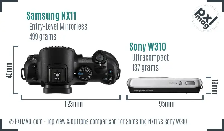 Samsung NX11 vs Sony W310 top view buttons comparison