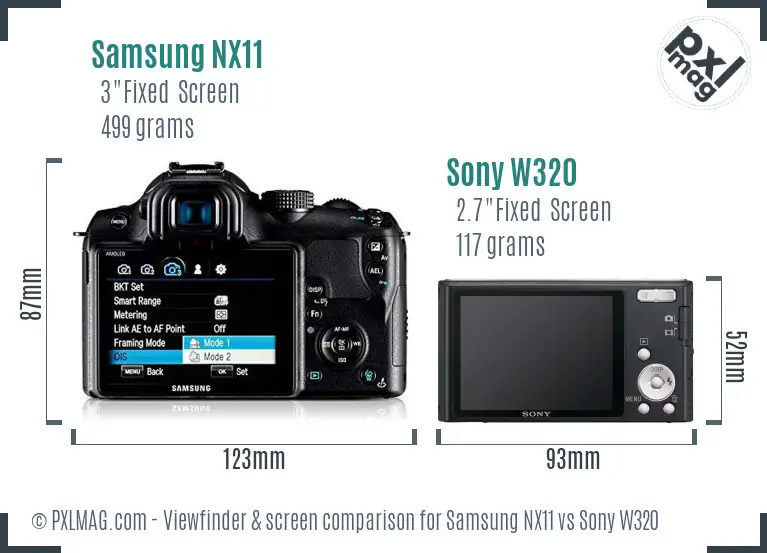 Samsung NX11 vs Sony W320 Screen and Viewfinder comparison