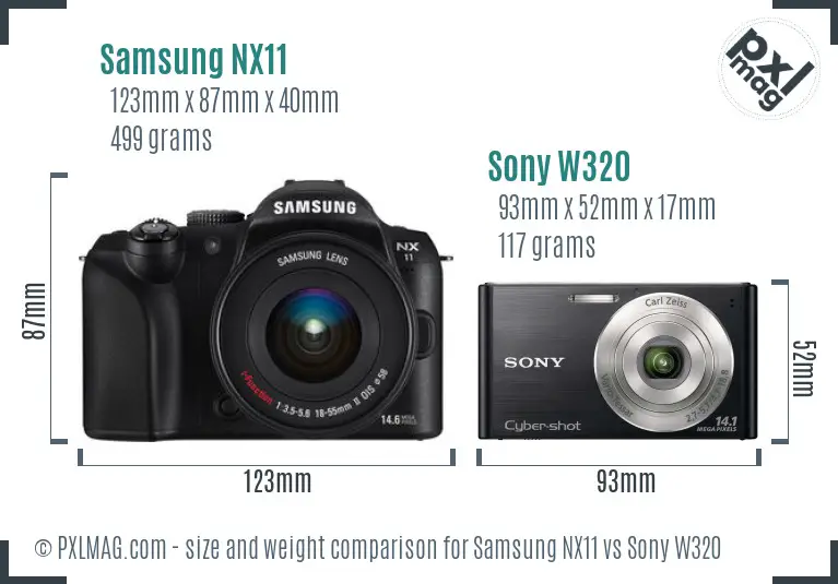 Samsung NX11 vs Sony W320 size comparison