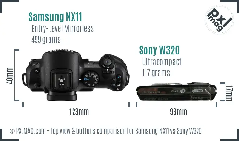 Samsung NX11 vs Sony W320 top view buttons comparison