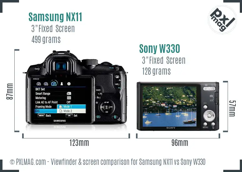 Samsung NX11 vs Sony W330 Screen and Viewfinder comparison