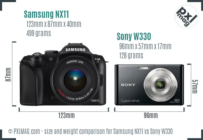 Samsung NX11 vs Sony W330 size comparison