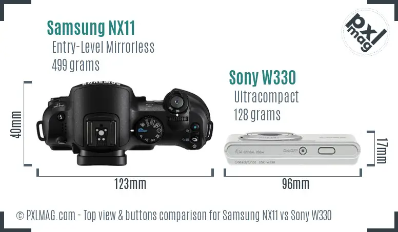Samsung NX11 vs Sony W330 top view buttons comparison