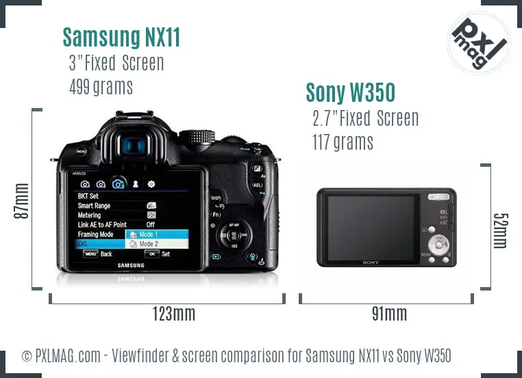 Samsung NX11 vs Sony W350 Screen and Viewfinder comparison