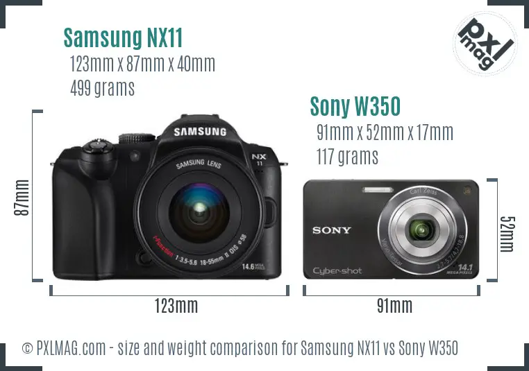 Samsung NX11 vs Sony W350 size comparison
