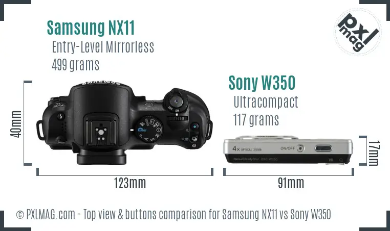 Samsung NX11 vs Sony W350 top view buttons comparison