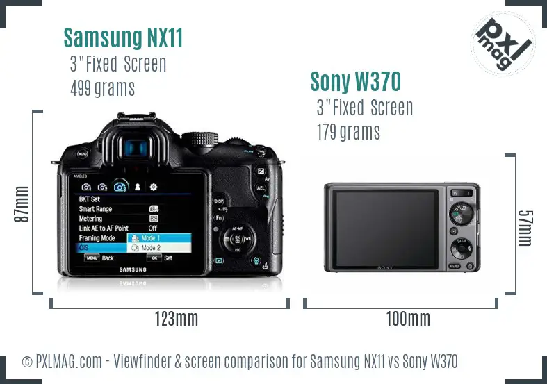 Samsung NX11 vs Sony W370 Screen and Viewfinder comparison