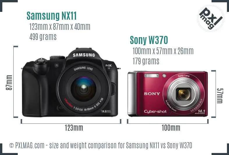 Samsung NX11 vs Sony W370 size comparison