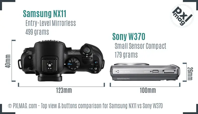 Samsung NX11 vs Sony W370 top view buttons comparison