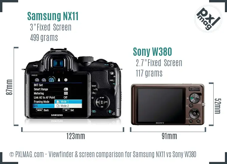 Samsung NX11 vs Sony W380 Screen and Viewfinder comparison