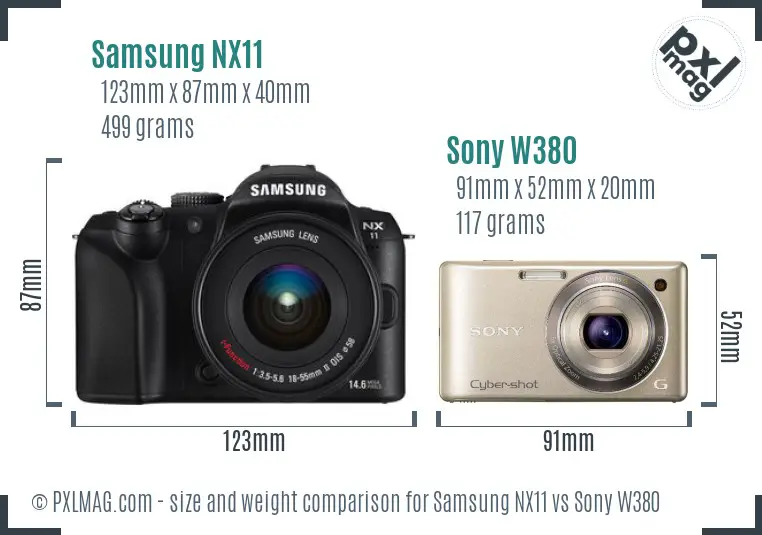 Samsung NX11 vs Sony W380 size comparison