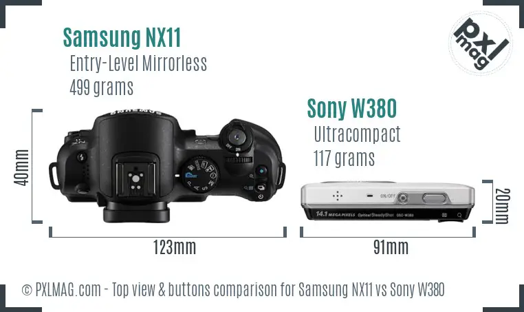 Samsung NX11 vs Sony W380 top view buttons comparison