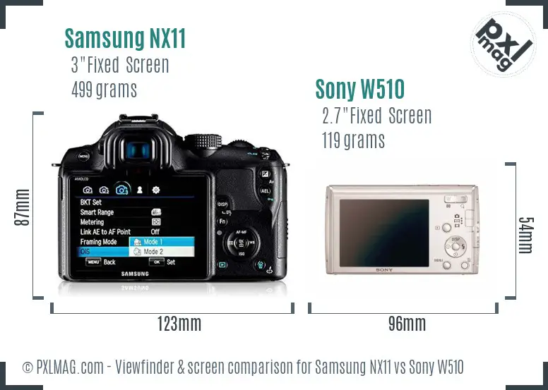 Samsung NX11 vs Sony W510 Screen and Viewfinder comparison