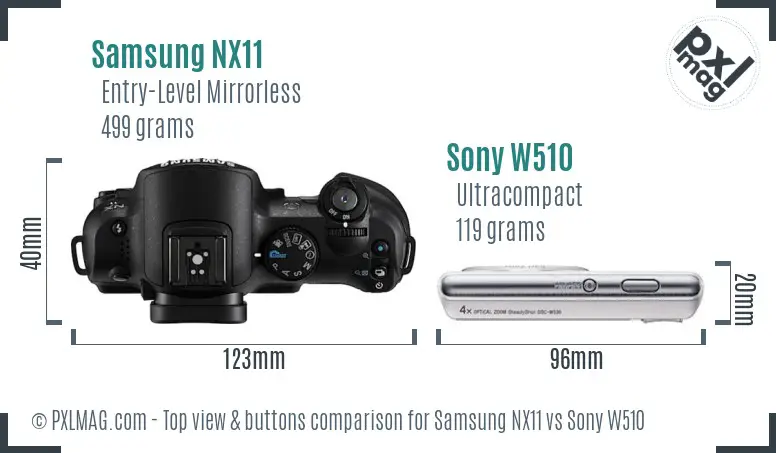 Samsung NX11 vs Sony W510 top view buttons comparison