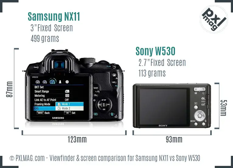Samsung NX11 vs Sony W530 Screen and Viewfinder comparison