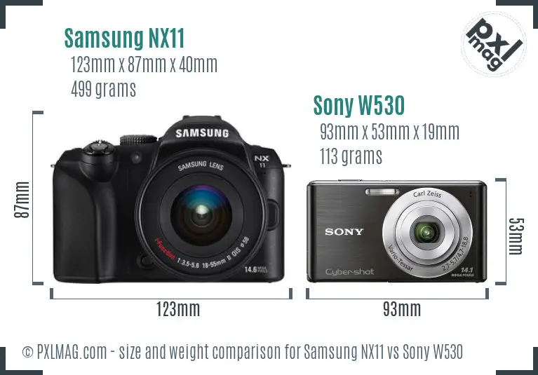 Samsung NX11 vs Sony W530 size comparison