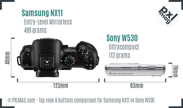 Samsung NX11 vs Sony W530 top view buttons comparison