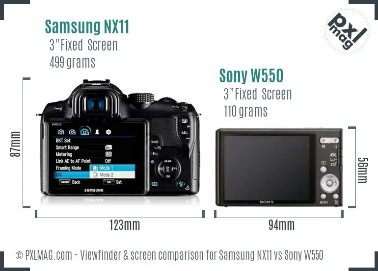 Samsung NX11 vs Sony W550 Screen and Viewfinder comparison