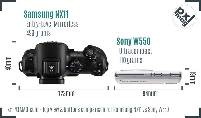 Samsung NX11 vs Sony W550 top view buttons comparison