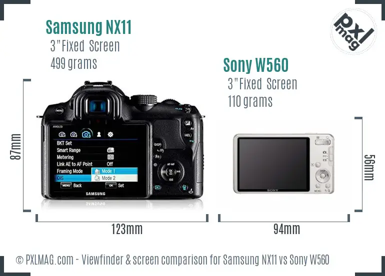 Samsung NX11 vs Sony W560 Screen and Viewfinder comparison